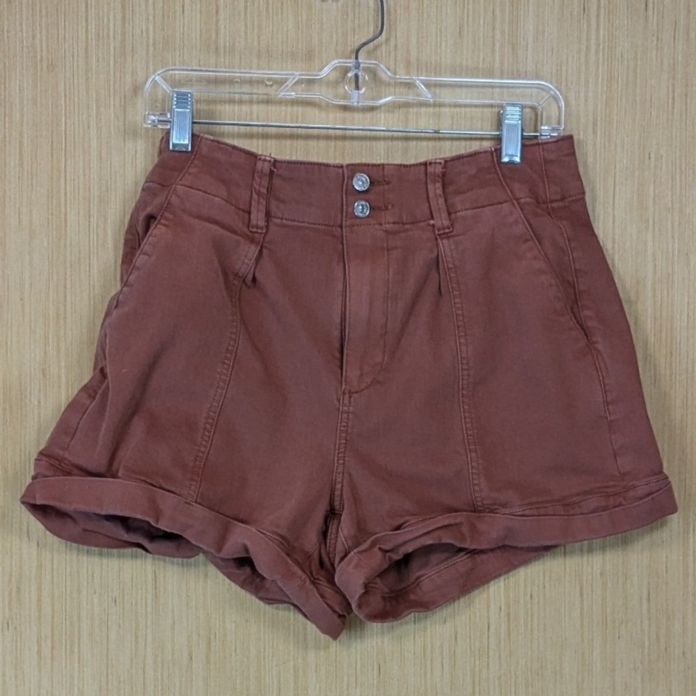 Paige Womens Boho High Rise‎ Pleated Utility Shorts 29 Baggy Stretch Terracotta